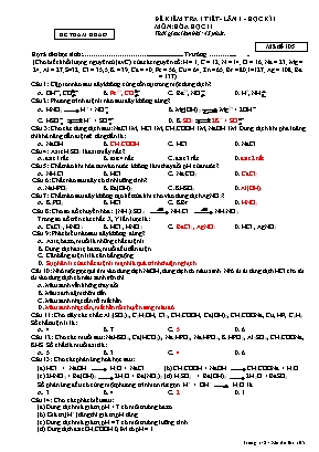Đề tham khảo kiểm tra 1 tiết lần 1 học kỳ I môn Hóa học Lớp 11 - Mã đề 105